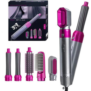 5 In 1 Electric Hair Dryer Brush | Blow Dryer Hair Comb Curling Wand Detachable Brush Kit Negative Ion Straightener Hair Curler ( Random Color)