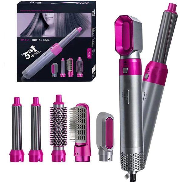 5 In 1 Electric Hair Dryer Brush | Blow Dryer Hair Comb Curling Wand Detachable Brush Kit Negative Ion Straightener Hair Curler ( Random Color)