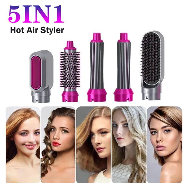 5 In 1 Electric Hair Dryer Brush | Blow Dryer Hair Comb Curling Wand Detachable Brush Kit Negative Ion Straightener Hair Curler ( Random Color)