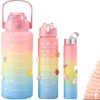 3 Pcs Water Bottles | Colorful Motivational Sports Water Bottle With Time Marker Plastic Frosted Water Cup Outdoor Fitness Water Bottles (random Color)
