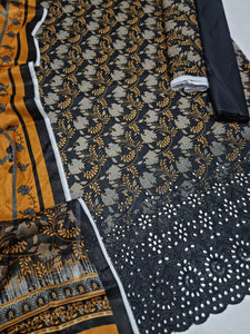 ✨ Haniya ✨ 3 Piece Digital Printed Doriya Shirt With Front Shifli Boring Daman Chickenkari/unstitched Suit New Collection For Womens