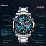 Skemie 1389 Men’s Digital Analog Watch Waterproof Digital Chronograph Led Multi-time Business Watch Stainless Steel (without Box)