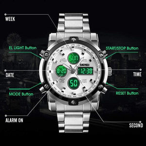 Skemie 1389 Men’s Digital Analog Watch Waterproof Digital Chronograph Led Multi-time Business Watch Stainless Steel (without Box)